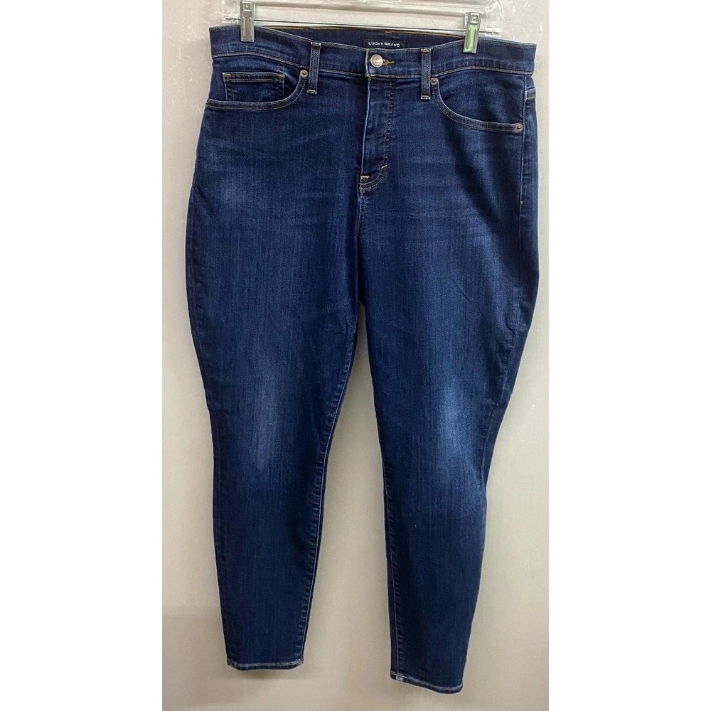 Lucky Brand AVA Skinny Jeans Womens 32x29 Blue Whiskering Denim Cotton Mid Rise